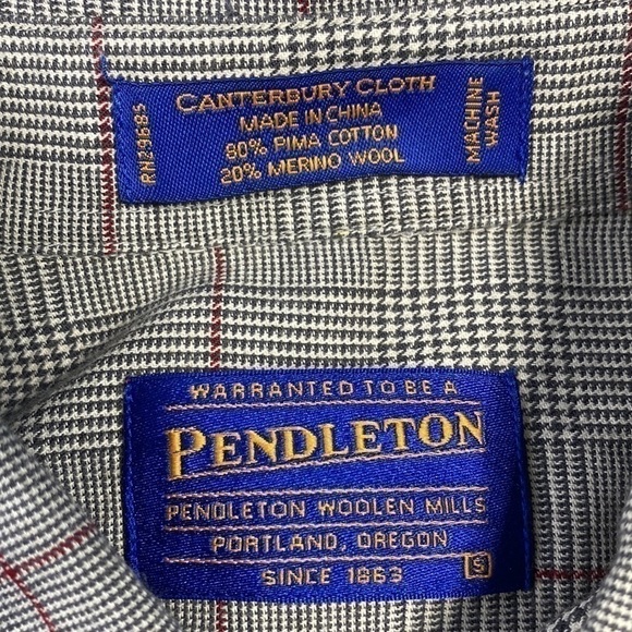 Pendleton Canterbury Cloth Pima Cotton Wool Plaid Button Down Shirt Small - Picture 3 of 6